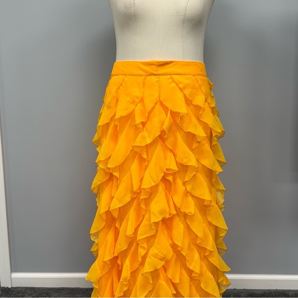 Anthropologie Let Me Be Sasha Ruffled Maxi Skirt Plus 2X Orange Chiffon Angel - Picture 4 of 11